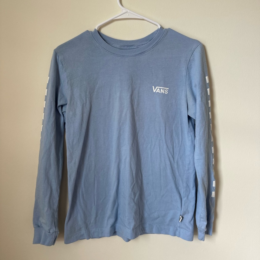 Light Blue Vans Checkered Long Sleeve Tee Shirt | Small